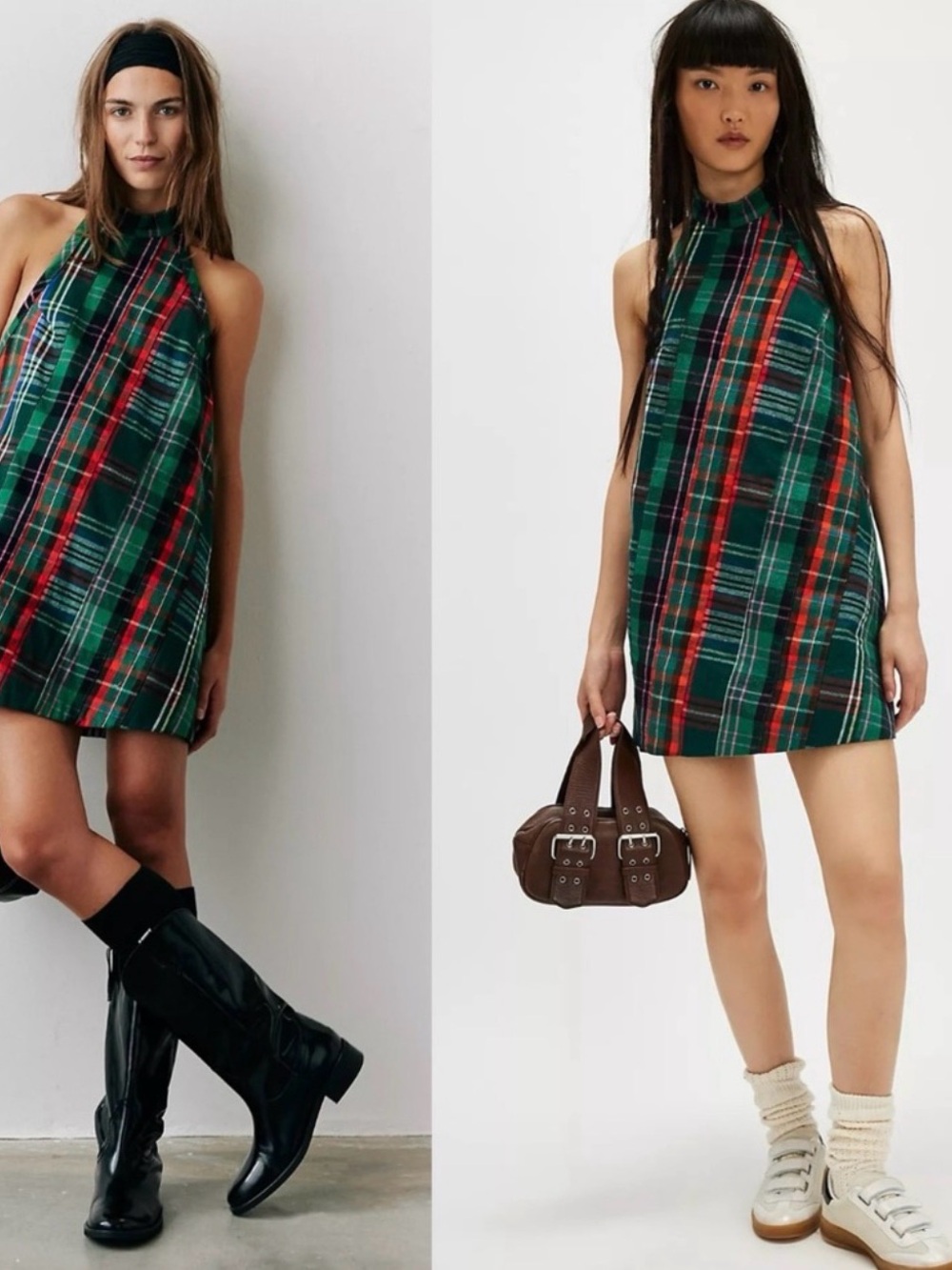 NWT Free People Retro Plaid Cityscape Mini Dress Size Small Grunge Punk Preppy